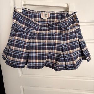 BDG Blue and Cream Plaid Pleated Skirt